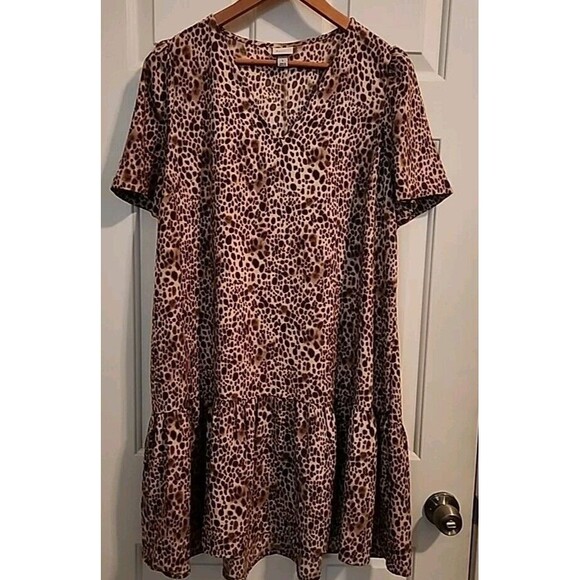 A New Day Animal Print Dress Large Midi V-Neck Pleated Flowy - Picture 1 of 8